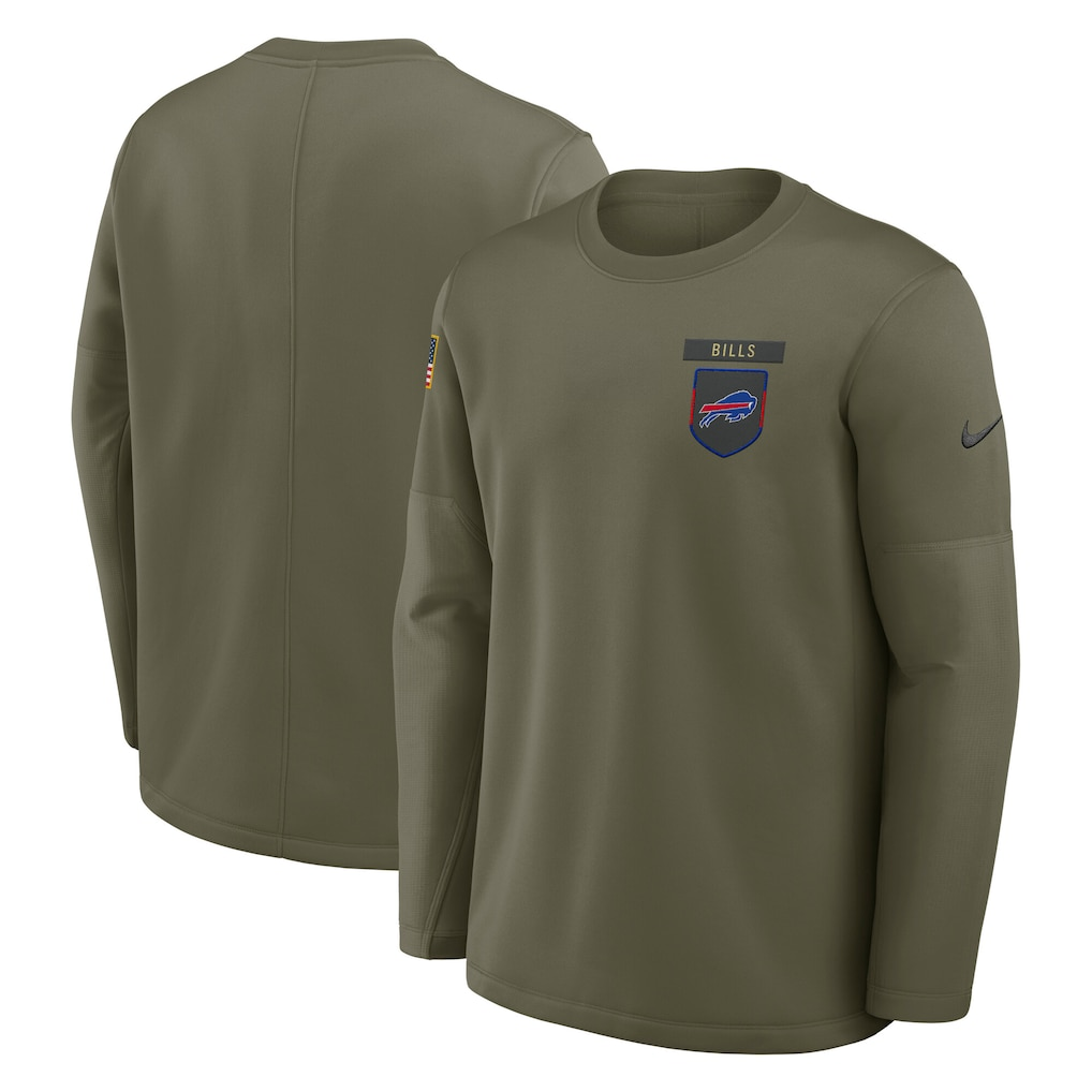 Men's Buffalo Bills Olive 2025 Salute to Service Sideline Coaches Therma-FIT Long Sleeve Shirt Men's Buffalo Bills Olive 2025 Salute to Service Sideline Coaches Therma-FIT Long Sleeve Shirt